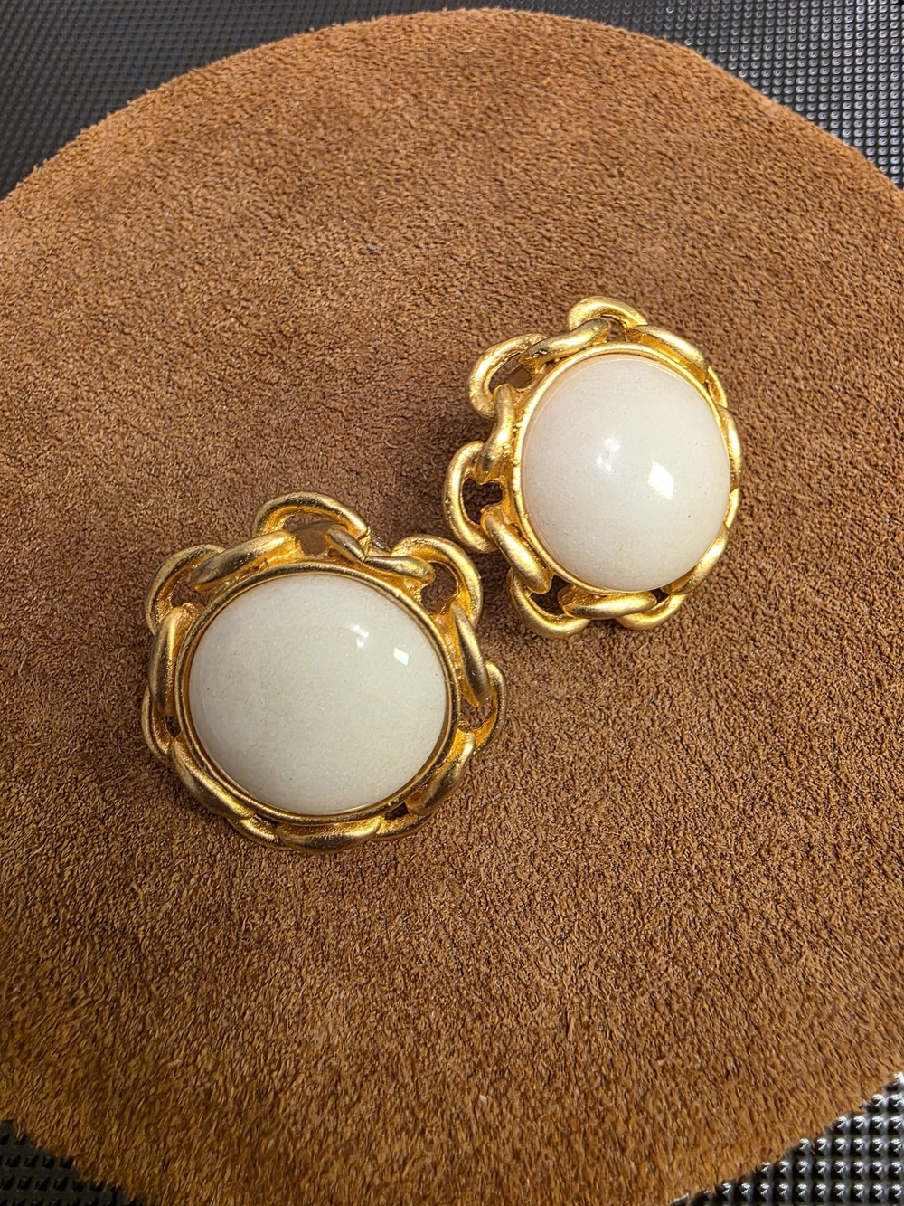 Gold-Tone White Cabochon Clip-On Earrings